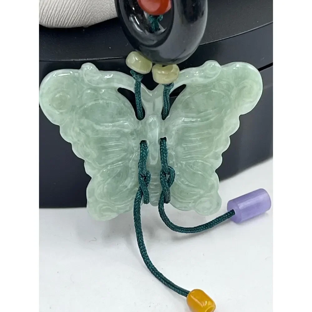 Jadeite Butterfly Carnelian Turquoise Beaded Hand Knotted‎ Green Cord Necklace